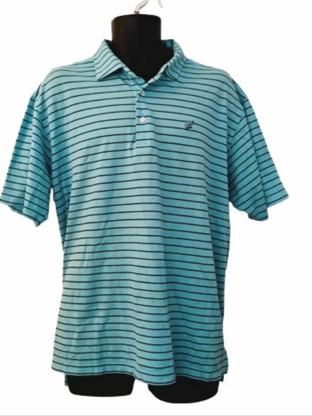 Vintage Peter Millar Mens L Polo Shirt Aqua Navy Stripe Stretch Cotton Golf